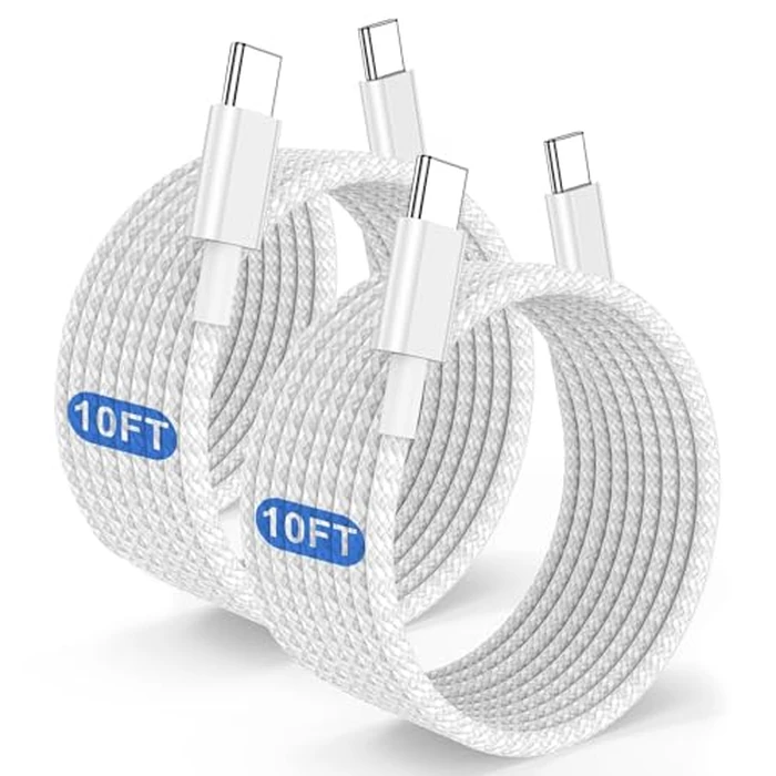 Long USB C to C Fast Charging Cable 10ft, 60W Type C to C Charger Cord for Apple iPhone 17 Pro Max/17 Air/16 Pro Max/16/15 Plus/15 Pro Max,MacBook Pro 2021/2020/2019/2018,iPad 12.9/Mini,Samsung Galaxy by COONCXEN - Used - Like New condition