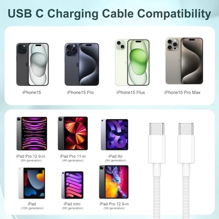 Long USB C to C Fast Charging Cable 10ft, 60W Type C to C Charger Cord for Apple iPhone 17 Pro Max/17 Air/16 Pro Max/16/15 Plus/15 Pro Max,MacBook Pro 2021/2020/2019/2018,iPad 12.9/Mini,Samsung Galaxy by COONCXEN - Image 7