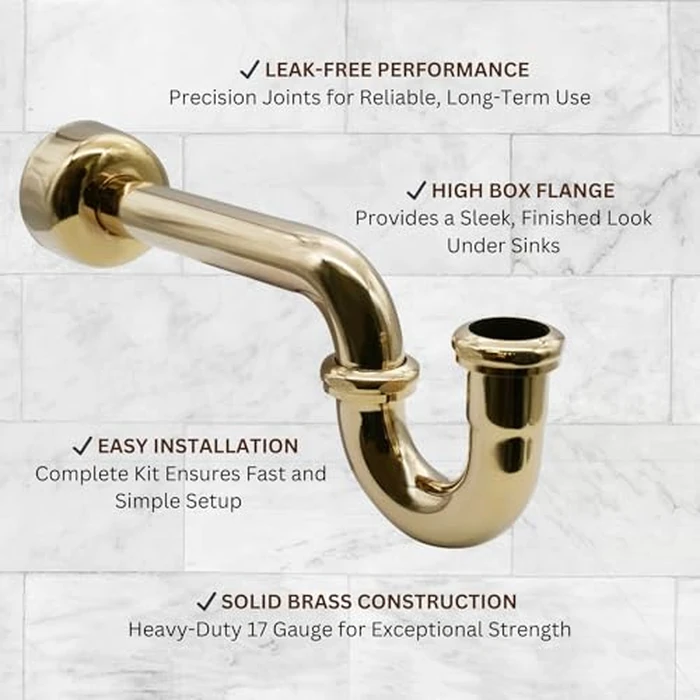 Westbrass CO401-12-01 1-1/4" Brass Bathroom Sink P-Trap with 12" Slip Joint Extension Tube, Polished Brass by Westbrass - Image 5