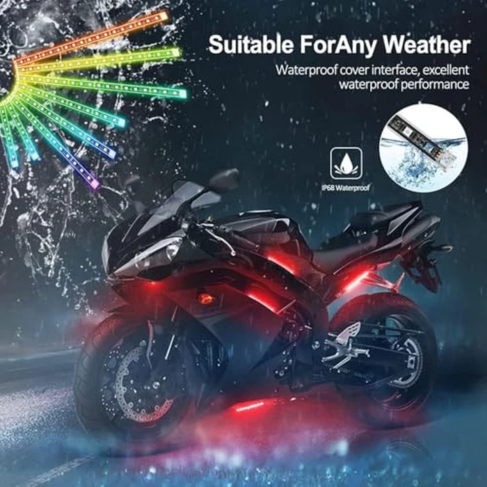 MAODANER 12pcs Motorcycle underglow LED Light Kit, RGB Motorcycle LED Interior Strip Lights with Music Mode, Brake Light Function Waterproof Motorcycle Accessories - Wireless APP Control, DC 12V by MAODANER - Image 6