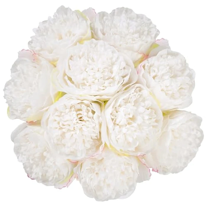 U'Artlines 2 Bouquet 10 Heads Artificial Peony Silk Flower Leaf Home Office Wedding Party Festival Bar Decor (Cream White) by U'Artlines - Image 1