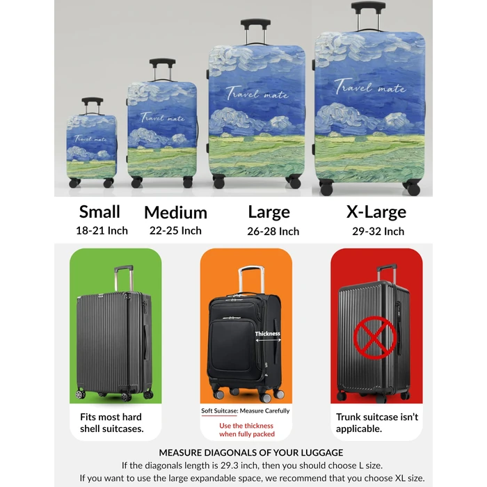 Impressionist Sky Luggage Cover for Suitcase Size S 19-21 Inch, Premium Stretch Spandex Protector, Washable Waterproof Scratch Resistant Travel Suitcase Sleeve with Bottom Zipper by Boxiki Travel - Image 6