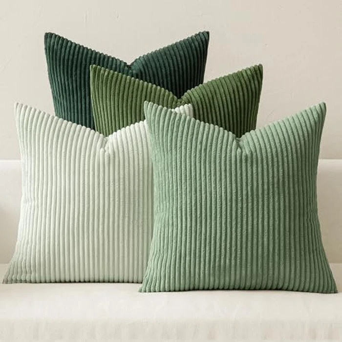 MIULEE Boho Farmhouse Sage Green Throw Pillow Covers 18x18 Inch Set of 4 Mordern Nordic Cushion Covers Soft Corduroy Spring Home Decor for Couch Bed Sofa Living Room Forest Green by MIULEE - Used - Like New condition - US$16.14