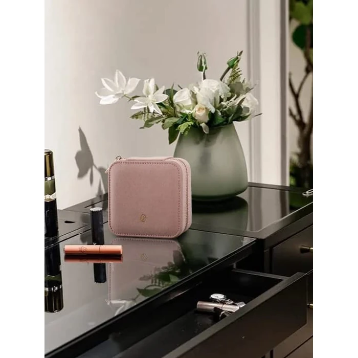 S.Leaf Travel Jewelry Organizer Boxes for Women Small Portable Necklace Earrings Bracelet Rings Travel Case Best Friend Birthday Gifts for Women Trendy (05_Suede_Touch_Dust_Pink) by S.Leaf - Image 2