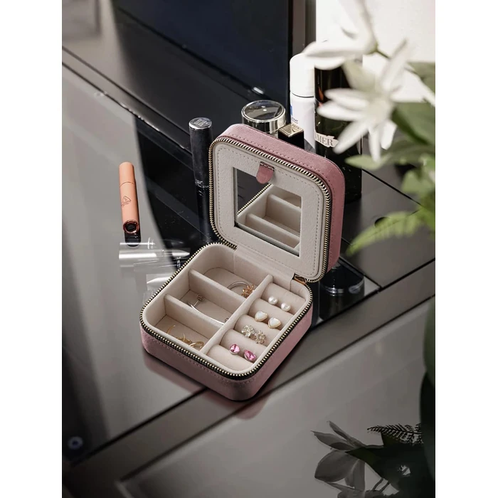 S.Leaf Travel Jewelry Organizer Boxes for Women Small Portable Necklace Earrings Bracelet Rings Travel Case Best Friend Birthday Gifts for Women Trendy (05_Suede_Touch_Dust_Pink) by S.Leaf - Image 3