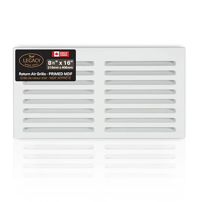3/4” x 8 1/2" x 16" Overall size (7 3/4 x 14 1/4 Duct Opening) Return Air Grille, Noise free-high airflow vent, Wide & angled slots, Made from 3/4” thick MDF (Composite wood), Ready to Paint by Legacy Wood Vents - Used - Like New condition