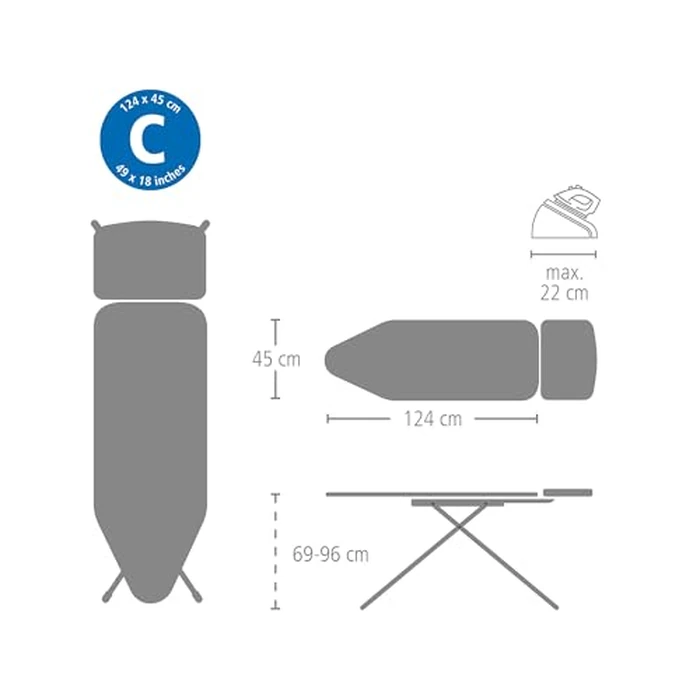 Brabantia Replacement Ironing Board Cover | All-in-One Set | Fits XL Comfort Board (Size C) | Fairtrade Denim Black Cover | 100% Cotton Cover + Foam Padding Layer Ironing Board C by Brabantia - Image 4