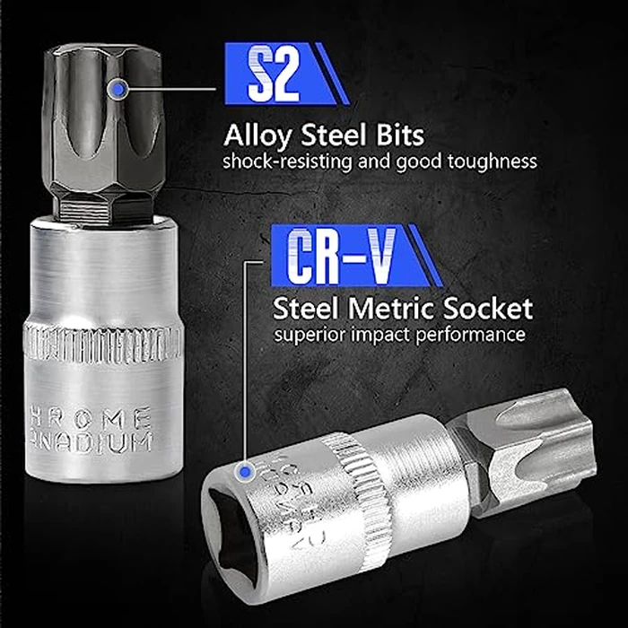 Drive Male Female Torx Star Bit Socket E-Socket Set Handheld Tool - 34 Pcs, Star Socket Set For Hand Use Work On Cars, Trucks, Machinery, and Other Jobs With Storage Case, Blue by Uten - Image 5