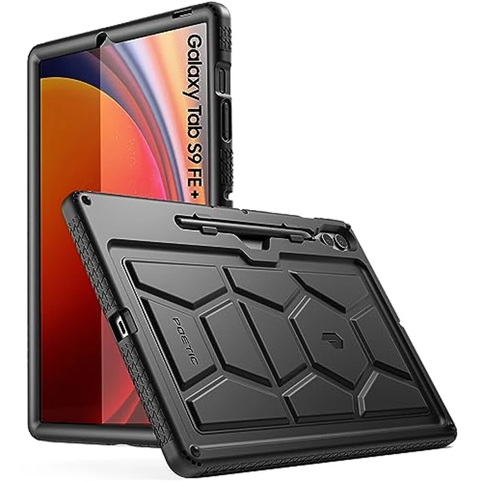 Poetic TurtleSkin Series for Samsung Galaxy Tab S9 FE Plus (2023 Release) Case with S Pen Holder, Heavy Duty Shockproof Kids Friendly Protective Silicone Cover, Black by Poetic - Used - Like New condition