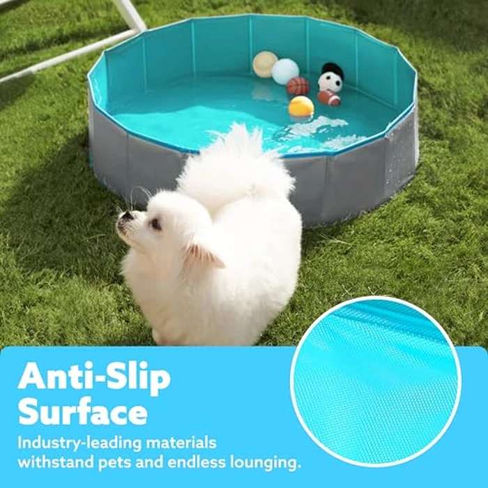 Sloosh Foldable Dog Kiddie Pool - Portable Hard Plastic Doggie Swimming Pool, Anti-Slip Collapsible Pets Bath Tub Suitable for Kids Toddler Indoor Outdoor Backyard Use (Gray, 32" x 8") by Sloosh - Image 4