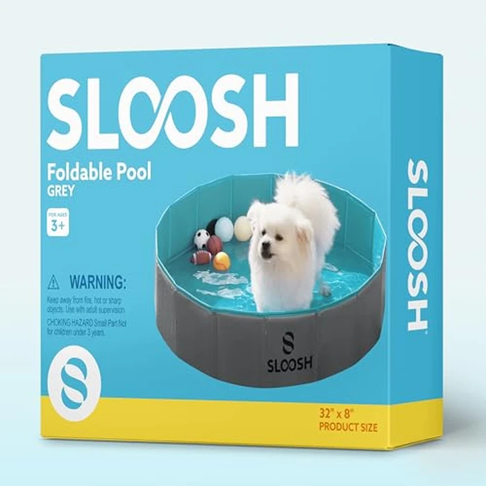 Sloosh Foldable Dog Kiddie Pool - Portable Hard Plastic Doggie Swimming Pool, Anti-Slip Collapsible Pets Bath Tub Suitable for Kids Toddler Indoor Outdoor Backyard Use (Gray, 32" x 8") by Sloosh - Image 7