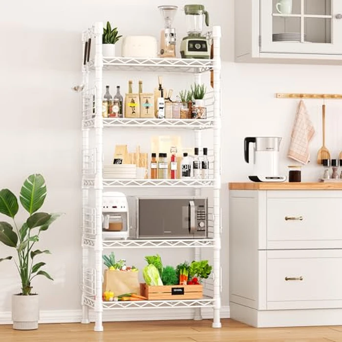 FUTASSI 5 Tiers Metal Storage Shelves, Standing Shelf Units for Garage, Kitchen, Bathroom, Balcony and Living Room, Freestanding Metal Narrow Bookshelf and Bookcase, 21.2" W x 9.4" D x 59.2" H, White by FUTASSI - Image 2