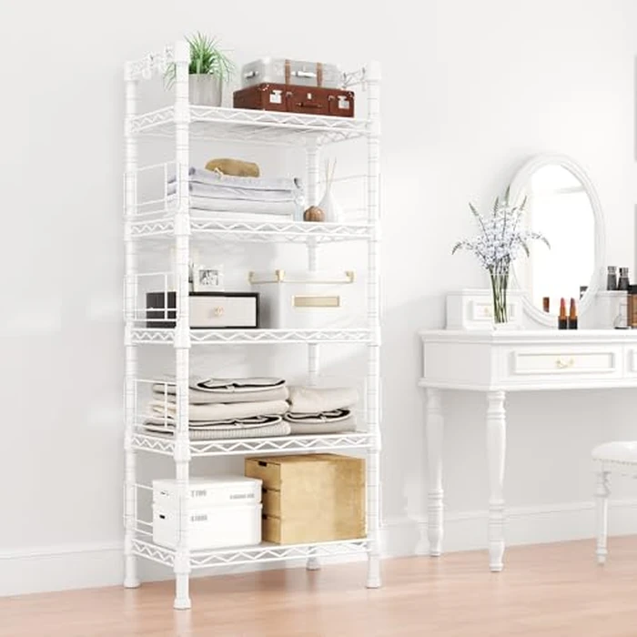 FUTASSI 5 Tiers Metal Storage Shelves, Standing Shelf Units for Garage, Kitchen, Bathroom, Balcony and Living Room, Freestanding Metal Narrow Bookshelf and Bookcase, 21.2" W x 9.4" D x 59.2" H, White by FUTASSI - Image 4