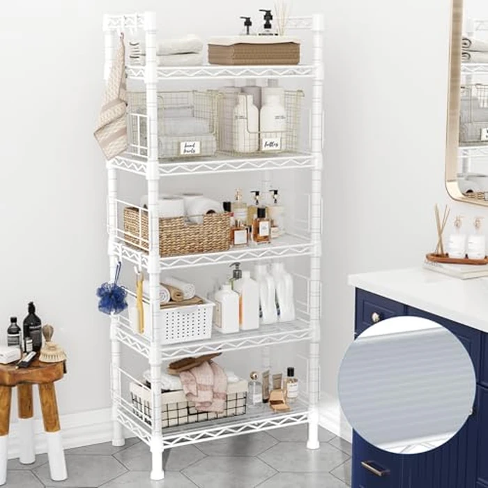 FUTASSI 5 Tiers Metal Storage Shelves, Standing Shelf Units for Garage, Kitchen, Bathroom, Balcony and Living Room, Freestanding Metal Narrow Bookshelf and Bookcase, 21.2" W x 9.4" D x 59.2" H, White by FUTASSI - Image 5