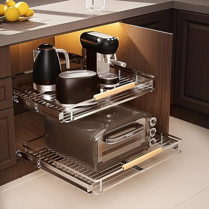 2 Pack Pull Out Cabinet Organizer Adjustable Width 17.1~28" W x 22.5" D，Heavy Duty Expandable slide out spice rack for cabinet，Glide Smoothly roll basket out drawers for Kitchen,Cupboard by LOCVCDA - Image 1