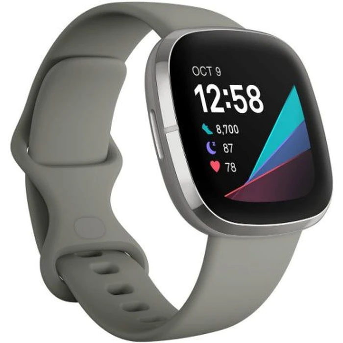 Fitbit Sense Advanced Health Smartwatch - 40mm - Silver Stainless Steel Case with Sage Grey Silicone Silicone Band by Fitbit - Image 2
