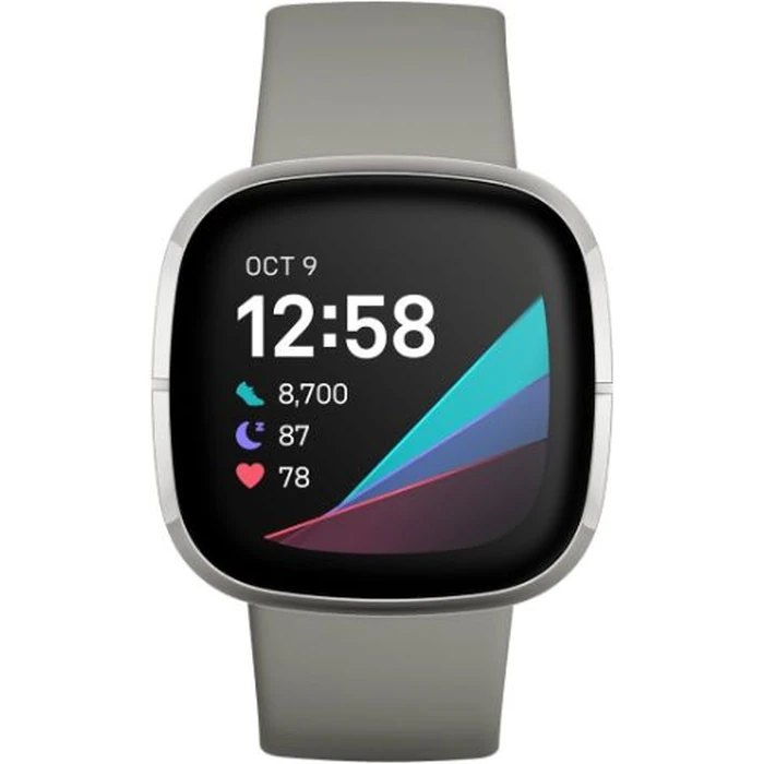 Fitbit Sense Advanced Health Smartwatch - 40mm - Silver Stainless Steel Case with Sage Grey Silicone Silicone Band by Fitbit - Image 1