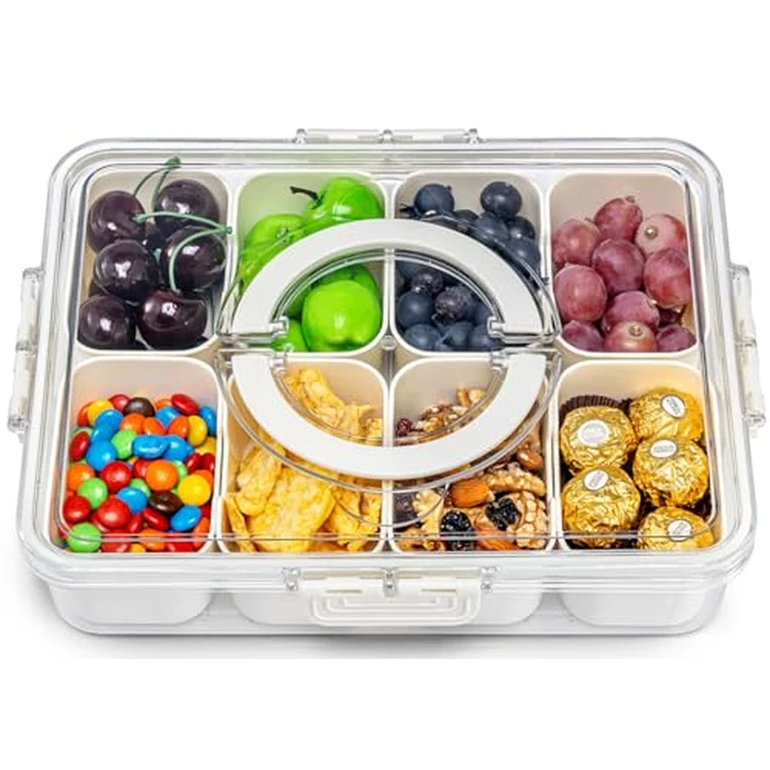 Pure Future Snackle Box Container with Handle - 8 Compartment Divided Serving Tray with Lid - Crystal Clear Charcuterie Box for Travel, Parties, Movie Nights & Daily Snacks (Hand Wash Only) by Pure Future - Image 1