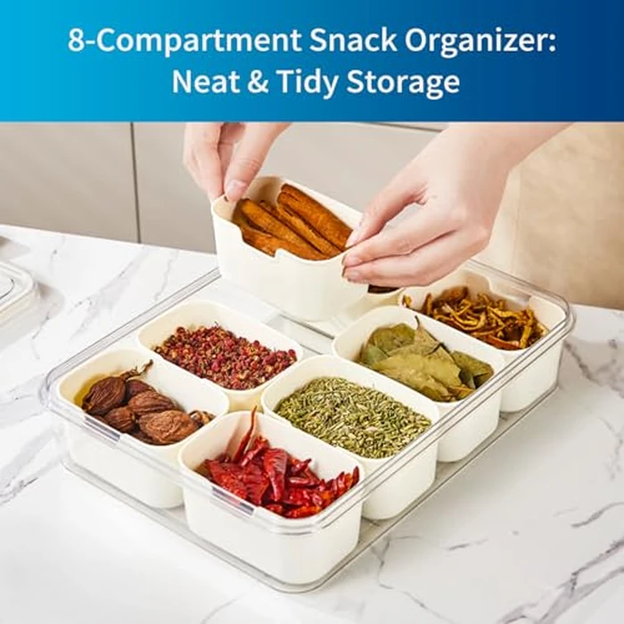 Pure Future Snackle Box Container with Handle - 8 Compartment Divided Serving Tray with Lid - Crystal Clear Charcuterie Box for Travel, Parties, Movie Nights & Daily Snacks (Hand Wash Only) by Pure Future - Image 2