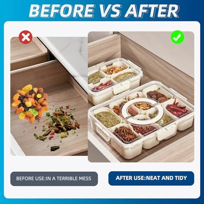 Pure Future Snackle Box Container with Handle - 8 Compartment Divided Serving Tray with Lid - Crystal Clear Charcuterie Box for Travel, Parties, Movie Nights & Daily Snacks (Hand Wash Only) by Pure Future - Image 6