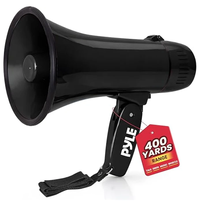 Pyle Megaphone, 20W Portable Bullhorn Speaker - Compact and Powerful Loud Speaker, Features Volume, Record, Siren and Music Connectivity, Great for Sports, Cheerleading and Events by Pyle - Used - Acceptable condition - CA$11.30