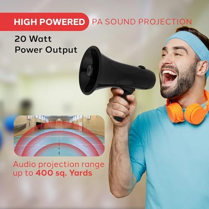 Pyle Megaphone, 20W Portable Bullhorn Speaker - Compact and Powerful Loud Speaker, Features Volume, Record, Siren and Music Connectivity, Great for Sports, Cheerleading and Events by Pyle - Image 2