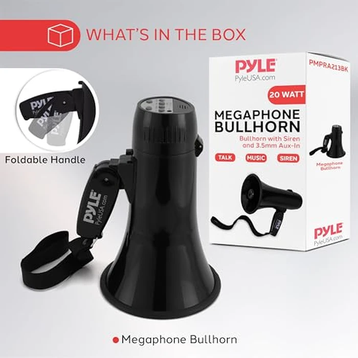 Pyle Megaphone, 20W Portable Bullhorn Speaker - Compact and Powerful Loud Speaker, Features Volume, Record, Siren and Music Connectivity, Great for Sports, Cheerleading and Events by Pyle - Image 6