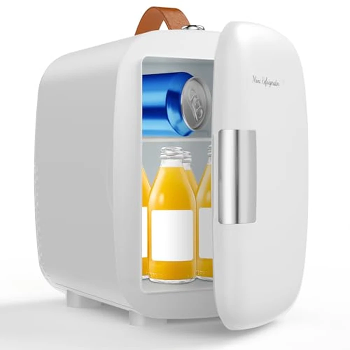 DUMOS Mini Fridge for Bedroom, 4L Compact Personal Fridge Cooler For Skincare, Drinks, And Snacks, Fits 6 Cans, Mini Refrigerator with 110V Ac/12V Dc, Ideal For Car, Dorm, White by DUMOS - Image 1