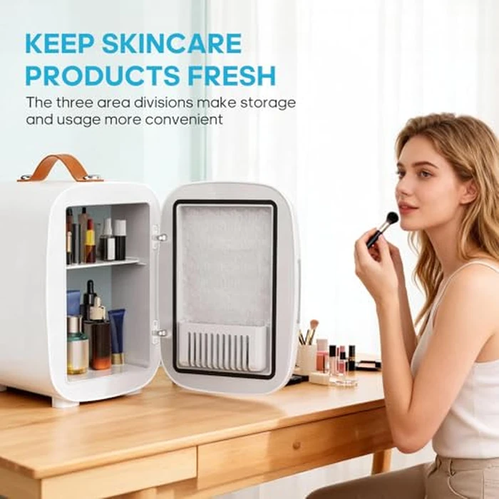 DUMOS Mini Fridge for Bedroom, 4L Compact Personal Fridge Cooler For Skincare, Drinks, And Snacks, Fits 6 Cans, Mini Refrigerator with 110V Ac/12V Dc, Ideal For Car, Dorm, White by DUMOS - Image 6