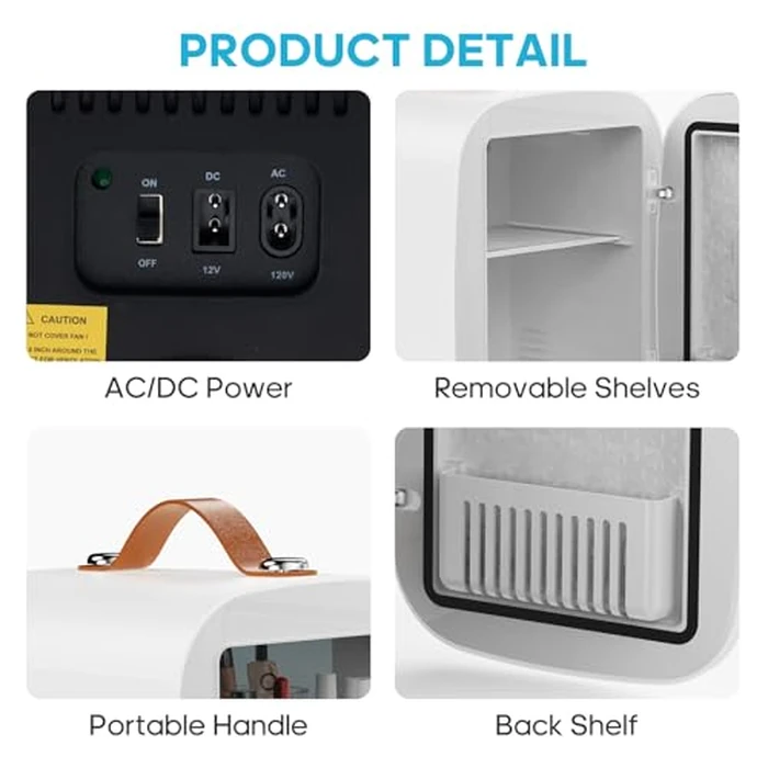 DUMOS Mini Fridge for Bedroom, 4L Compact Personal Fridge Cooler For Skincare, Drinks, And Snacks, Fits 6 Cans, Mini Refrigerator with 110V Ac/12V Dc, Ideal For Car, Dorm, White by DUMOS - Image 7