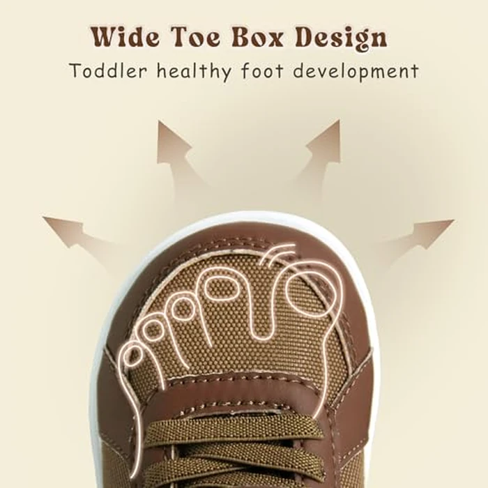 SKYWHEEL Extra Wide Toe Box Toddler Shoes Size 8 Brown Breathable Lightweight Tennis Walking Running Sports Activity Shoes for Kids Preschool Outdoor Play Sneakers by SKYWHEEL - Image 3