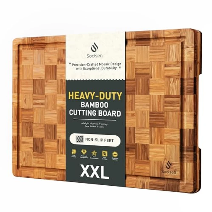 Extra Large Bamboo Cutting Board Non Slip Over Sink Kitchen 2025 First Apartment Essentials Wooden Cutting Board New Home Must Haves Accessories House Warming Decor Housewarming Hostess Host Gifts by Socisen - Image 1