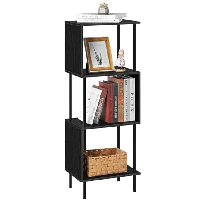 4 Tier Bookshelf for Small Spaces Narrow Black Bookcase Organizer S-Shaped Wood Corner Bookshelves for Bedroom, Study Room, Living Room and Home Office by smusei - Used - Like New condition - CA$38.38
