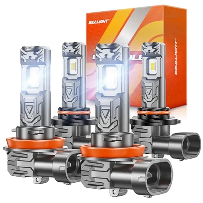 SEALIGHT H11/H9/H8 Low Beam 9005/HB3 High Beam LED Headlight Bulbs Combo, 66000 Lumens 900% Brightness 6500K Cool White Parking Light Bulbs, S1-Lite Plug-N-Play Halogen Replacement, Pack of 4 by SEALIGHT - Used - Like New condition - CA$35.19