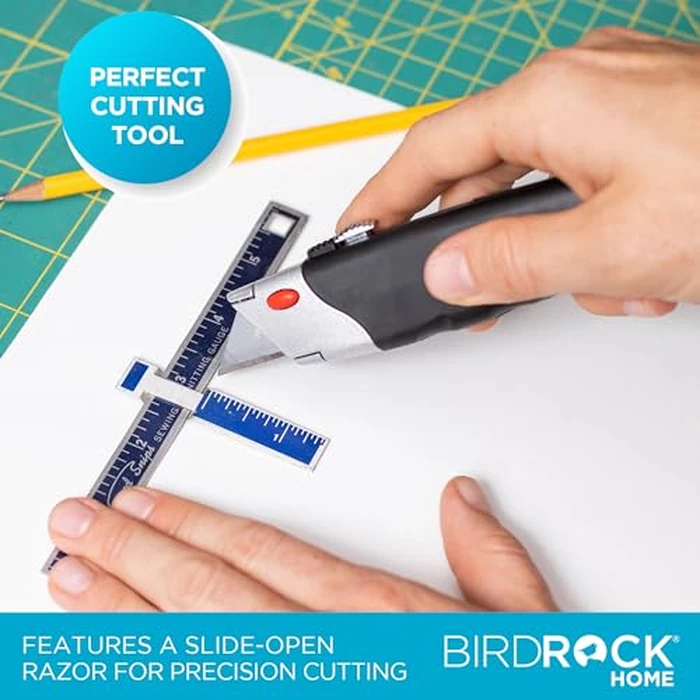 INTERNET'S BEST Premium Utility Knife Set | Retractable Box Cutter with Rubber Handle | Heavy-Duty Cutting for Cardboard, Carpet, Plastic | Retractable Blade | Includes 2 Razor Knives & Extra Blades by Internet's Best - Image 4