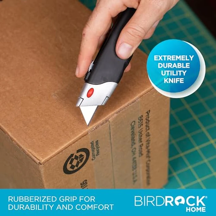 INTERNET'S BEST Premium Utility Knife Set | Retractable Box Cutter with Rubber Handle | Heavy-Duty Cutting for Cardboard, Carpet, Plastic | Retractable Blade | Includes 2 Razor Knives & Extra Blades by Internet's Best - Image 5