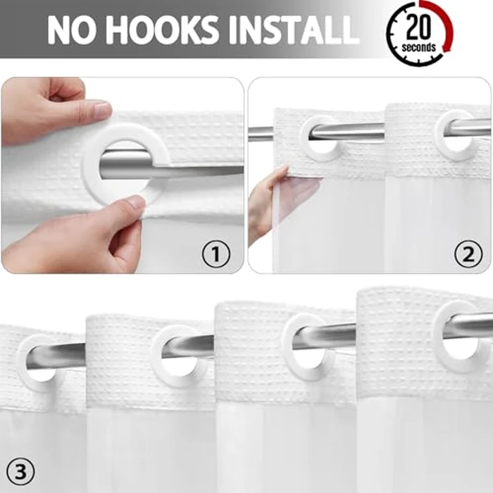 XOGUIBO No Hook Shower Curtain and Liner Set,White Hotel Waffle Shower Curtain with Liner 75" L x 60" W by XOGUIBO - Image 2
