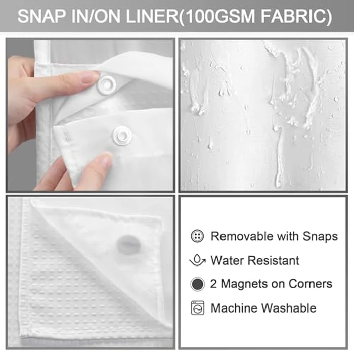 XOGUIBO No Hook Shower Curtain and Liner Set,White Hotel Waffle Shower Curtain with Liner 75" L x 60" W by XOGUIBO - Image 4