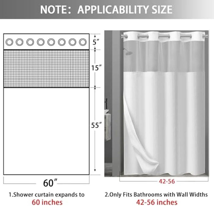 XOGUIBO No Hook Shower Curtain and Liner Set,White Hotel Waffle Shower Curtain with Liner 75" L x 60" W by XOGUIBO - Image 6