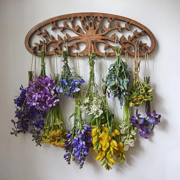Tnstbiee Rustic Herb Drying Rack Hanging - Artistic Life Tree Design for Kitchen Witches & Gardeners - Holds 11 Bouquets - Saving Space Herb & Flower Dryer - Gift for Crafters - Wall Art Décor by Tnstbiee - Used - Like New condition - US$18.99
