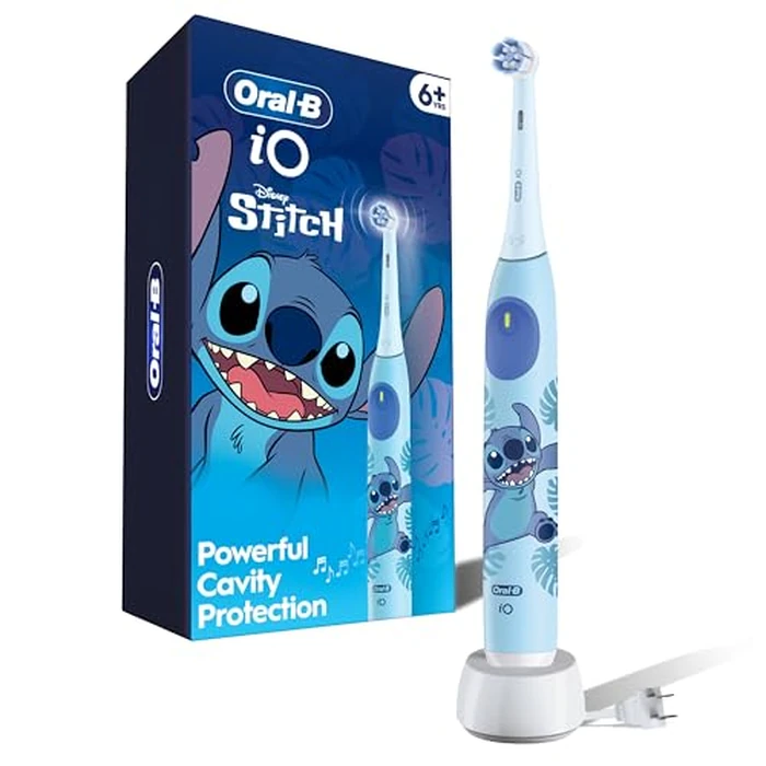 Oral-B iO Kids Rechargeable Electric Toothbrush, Stitch with 1 Brush Head - Automatic Pressure Sensor - 3 Cleaning Settings - 2 Min Music Timer - 28 Day Battery Life by Oral-B - Image 1