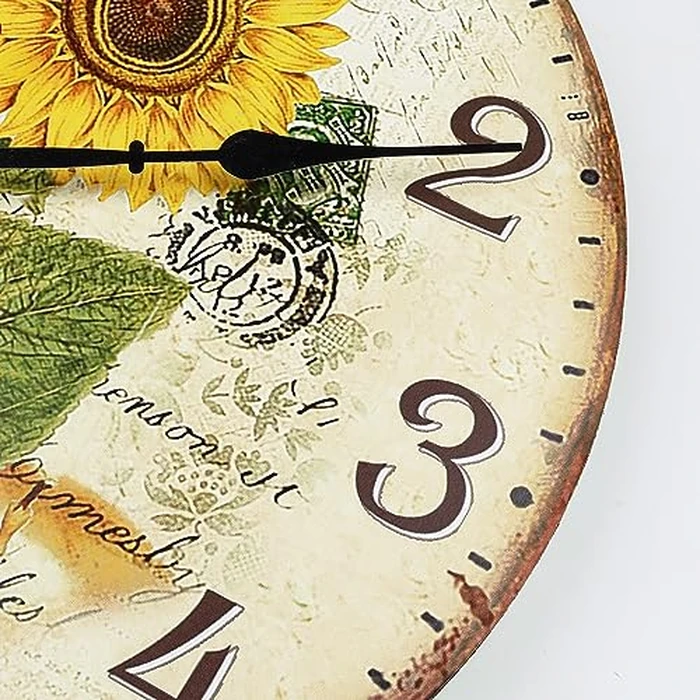 Lafocuse 12 Inch Silent Wooden Farmhouse Yellow Sunflower Wall Clocks for Home Decor, Vintage Kitchen Clock for Living Room, Horloge Murale Decorative, Rustic Battery Operated Wall Clock for Bedroom by Lafocuse - Image 7