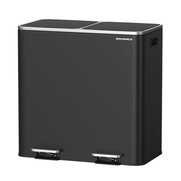 SONGMICS Trash Can, 2 x 10.6 Gallon (2 x 40 L) Garbage Can for Kitchen, with 15 Trash Bags, 2 Compartments, Plastic Inner Buckets and Hinged Lids, Airtight, Ink Black ULTB730B80 by SONGMICS - Used - Acceptable condition - CA$117.13