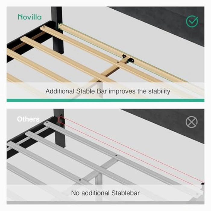 Novilla Queen Bed Frame, Queen Size Bed Frame with Wooden Slats Support, Velvet Upholstered Stripe Headboard, No Box Spring Needed, Heavy Duty Feet, Easy Assembly, Black Velvet by Novilla - Image 6