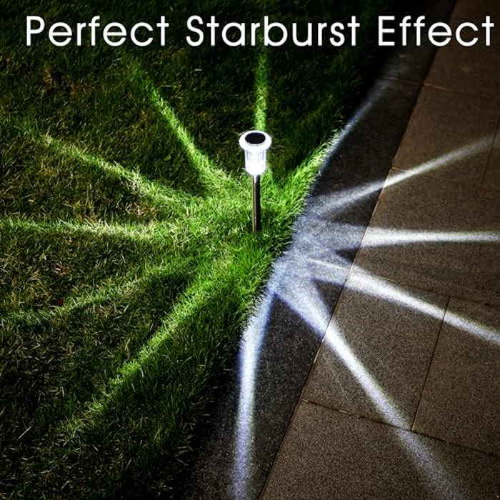 Eyrosa Solar Outdoor Lights, 10 Pack Waterproof Stainless Steel Solar Stake Lights for Pathway Garden Yard Path Walkway Driveway Lawn Patio Outside Decor, Cool White by Eyrosa - Image 2