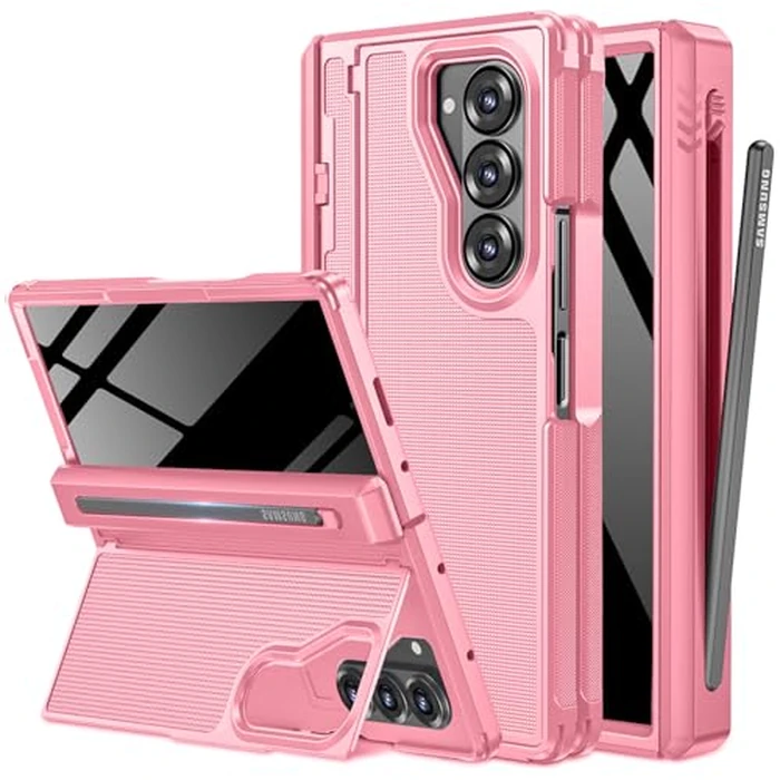 NINKI for Samsung Galaxy Z Fold 7 Case with S Pen Holder & Invisible Kickstand,Built in Privacy Screen Protector and Hinge, Phone Cover for Samsung Z Fold 7 Case with Slim S Pen Slot - Two Tone Pink by NINKI - Image 1