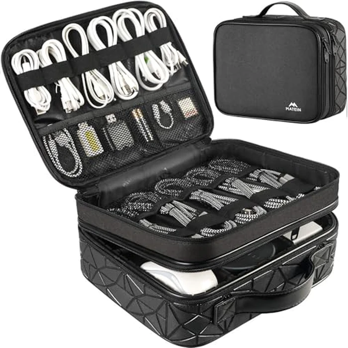 MATEIN Cord Organizer Case with Adjustable Divider, DJ Cable File Bag for DJ Gear, Sound Instrument and Music Equipment Accessories, Shockproof Portable Double Layer Cord Bags, Black by MATEIN - Used - Very Good condition