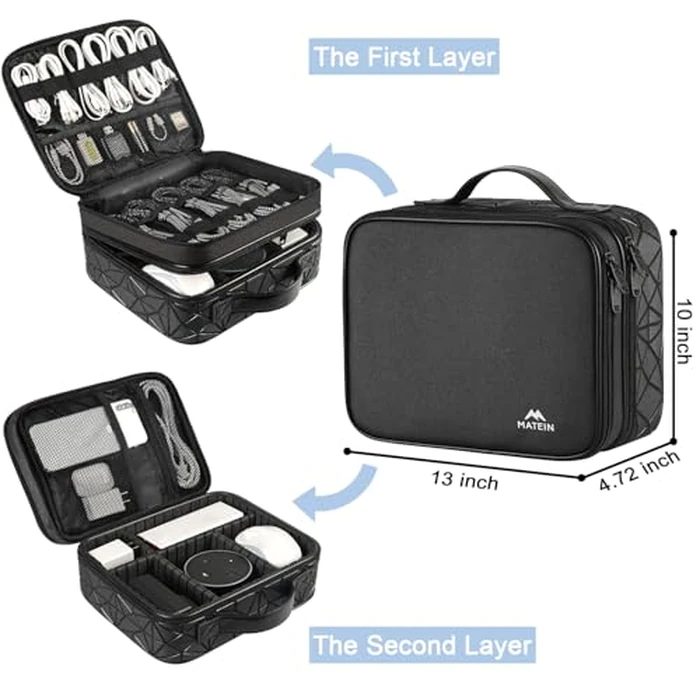 MATEIN Cord Organizer Case with Adjustable Divider, DJ Cable File Bag for DJ Gear, Sound Instrument and Music Equipment Accessories, Shockproof Portable Double Layer Cord Bags, Black by MATEIN - Image 2