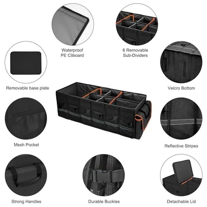 Car Trunk Organizer and Storage with Lid & Removable Leakproof Cooler Bag, Car Accessories 6 Removable Dividers for Custom Space, Collapsible Large Trunk Organizers Interior for SUV Sendan with Cover by GDNasist - Image 6