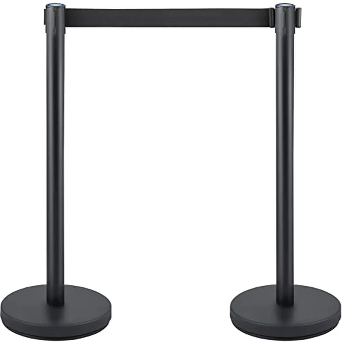 VEVOR Crowd Control Stanchion Set, Stanchion Set with 6.6 ft/2 m Black Retractable Belt, Black Crowd Control Barrier w/Concrete and Solid Metal Base - Easy Connect Assembly (6) by VEVOR - Image 8